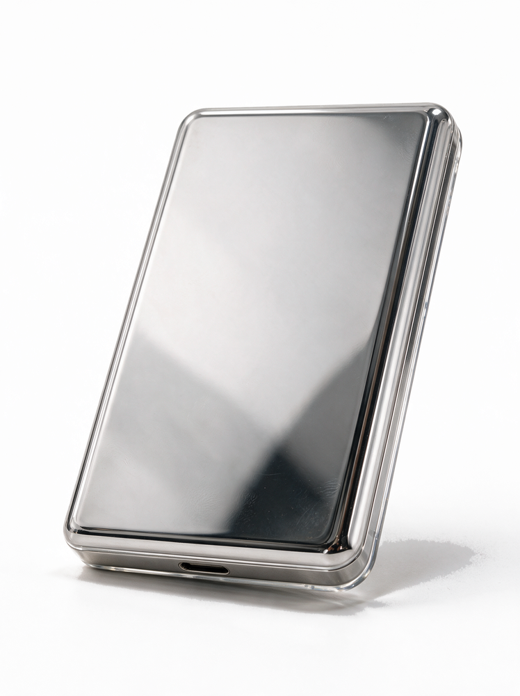 Ghost &mdash; polished stainless back, fully clear transparent iPod Classic.